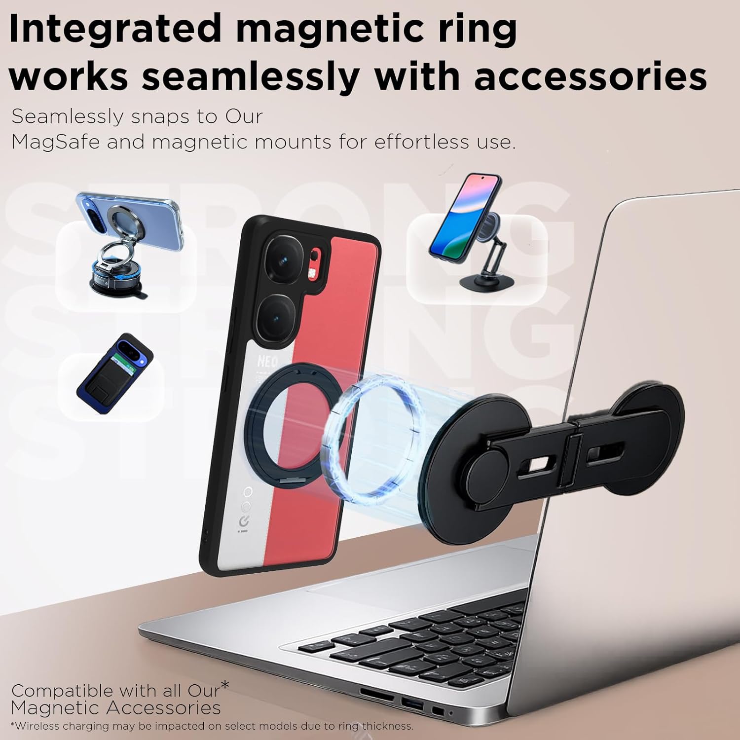iQOO Neo 9 Pro 5G Ring Stand Back Cover Case | Clear Hybrid - Clear Smoke Magnetic