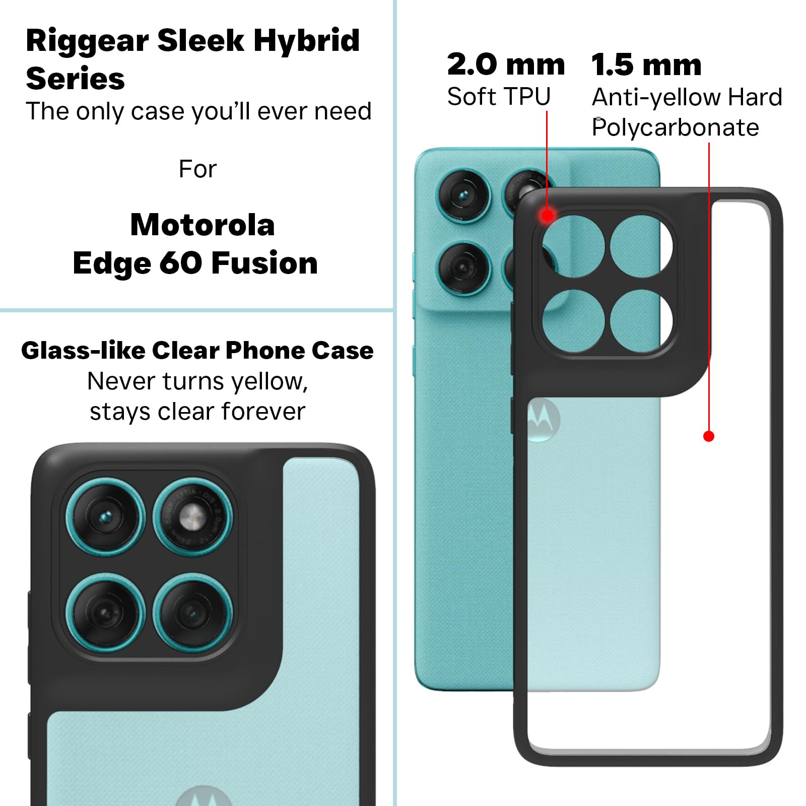 Moto Edge 60 Fusion 5G / Moto Edge 60 5G Back Cover Case | Clear Hybrid - Clear Black