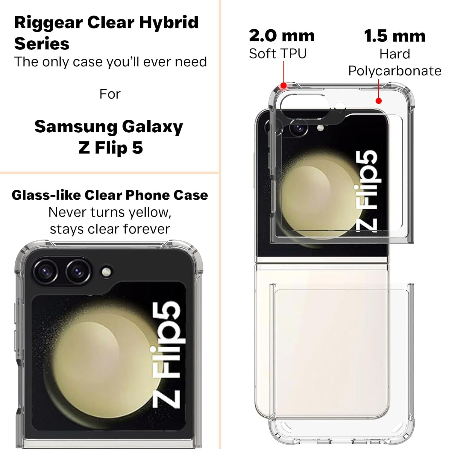 Samsung Galaxy Z Flip 5 Back Cover Case | Clear Hybrid - Clear Transparent
