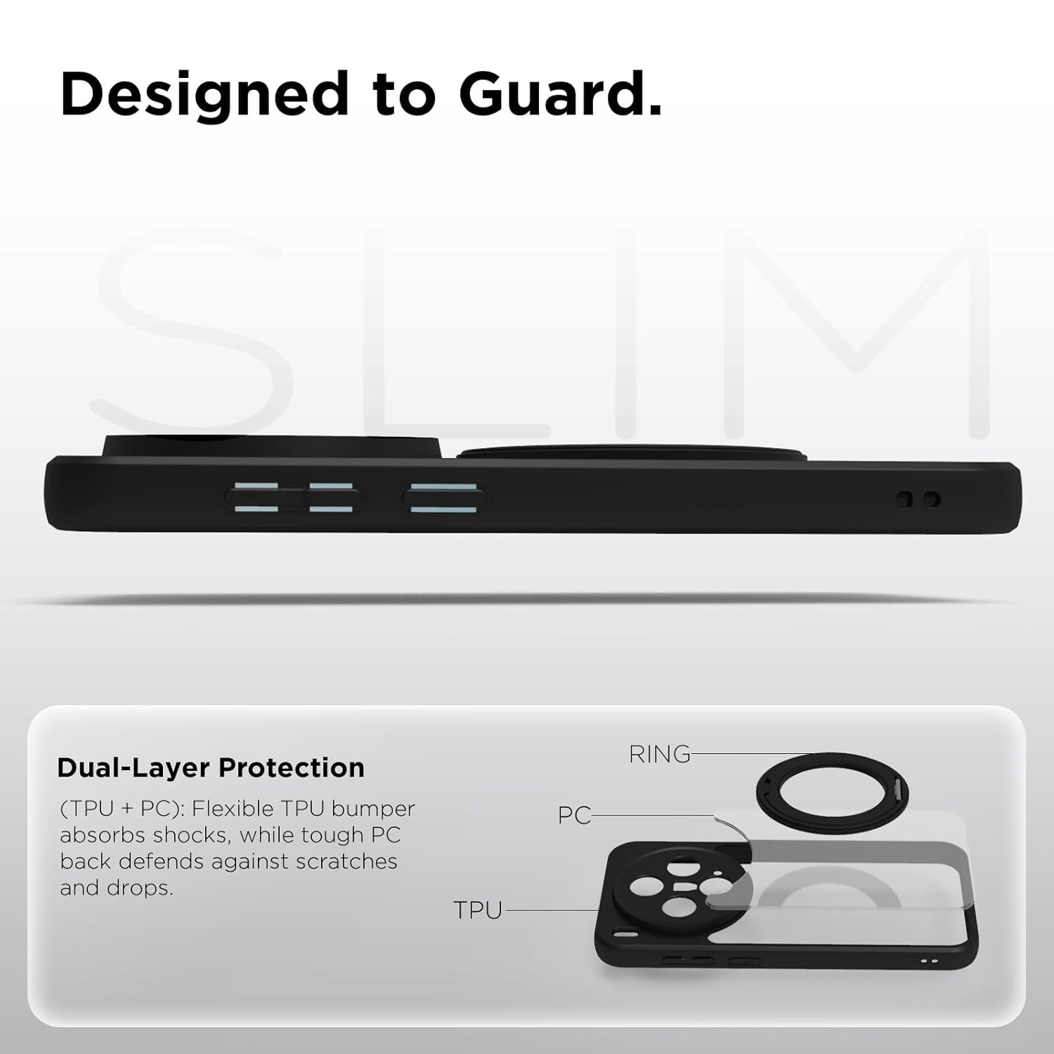 Vivo X300 5G Ring Stand  Back Cover Case | Clear Hybrid - Clear Black Magnetic