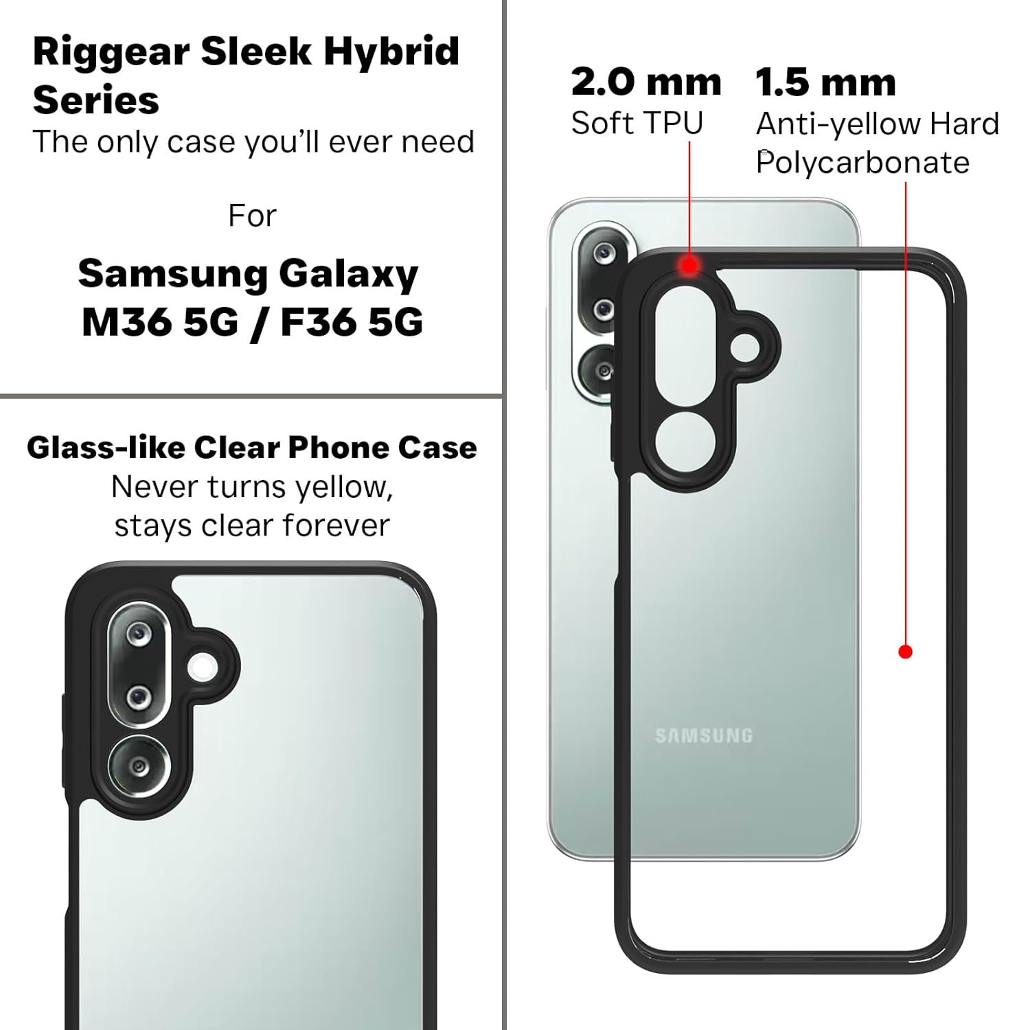Samsung Galaxy M36 5G / Galaxy F36 5G Back Cover Case | Clear Hybrid - Clear Black