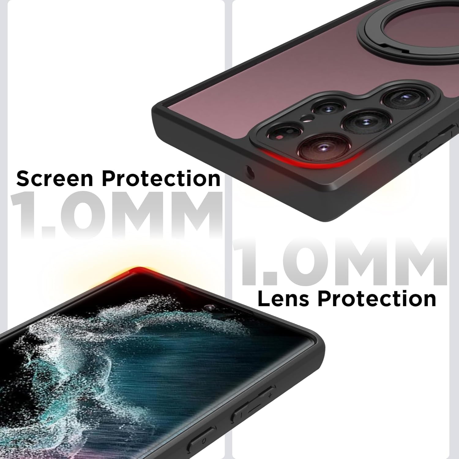 Samsung Galaxy S22 Ultra Ring Stand Back Cover Case | Clear Hybrid - Clear Black Magnetic
