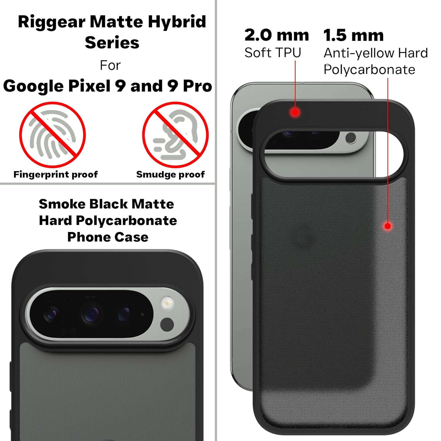 Google Pixel 9 / Pixel 9 Pro Back Cover Case | Sleek Hybrid - Smoke Black