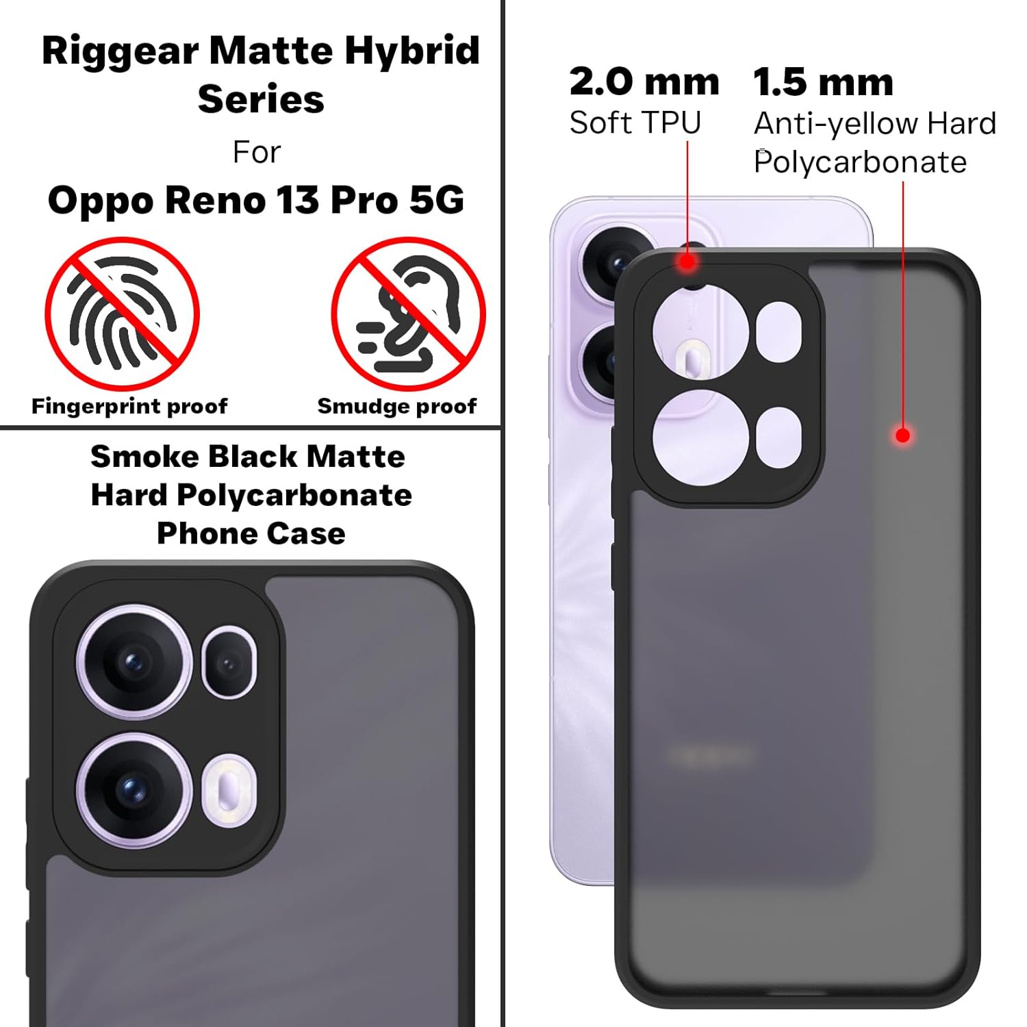 Oppo Reno 13 Pro 5G Back Cover Case | Sleek Hybrid - Matte Black