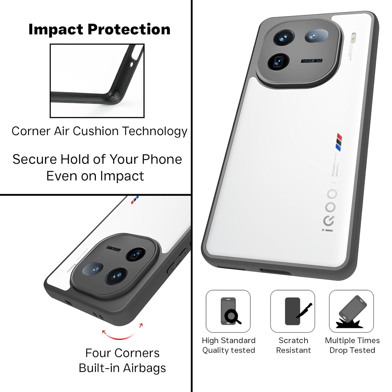 iQOO 12 5G Back Cover Case | Sleek Hybrid - Clear