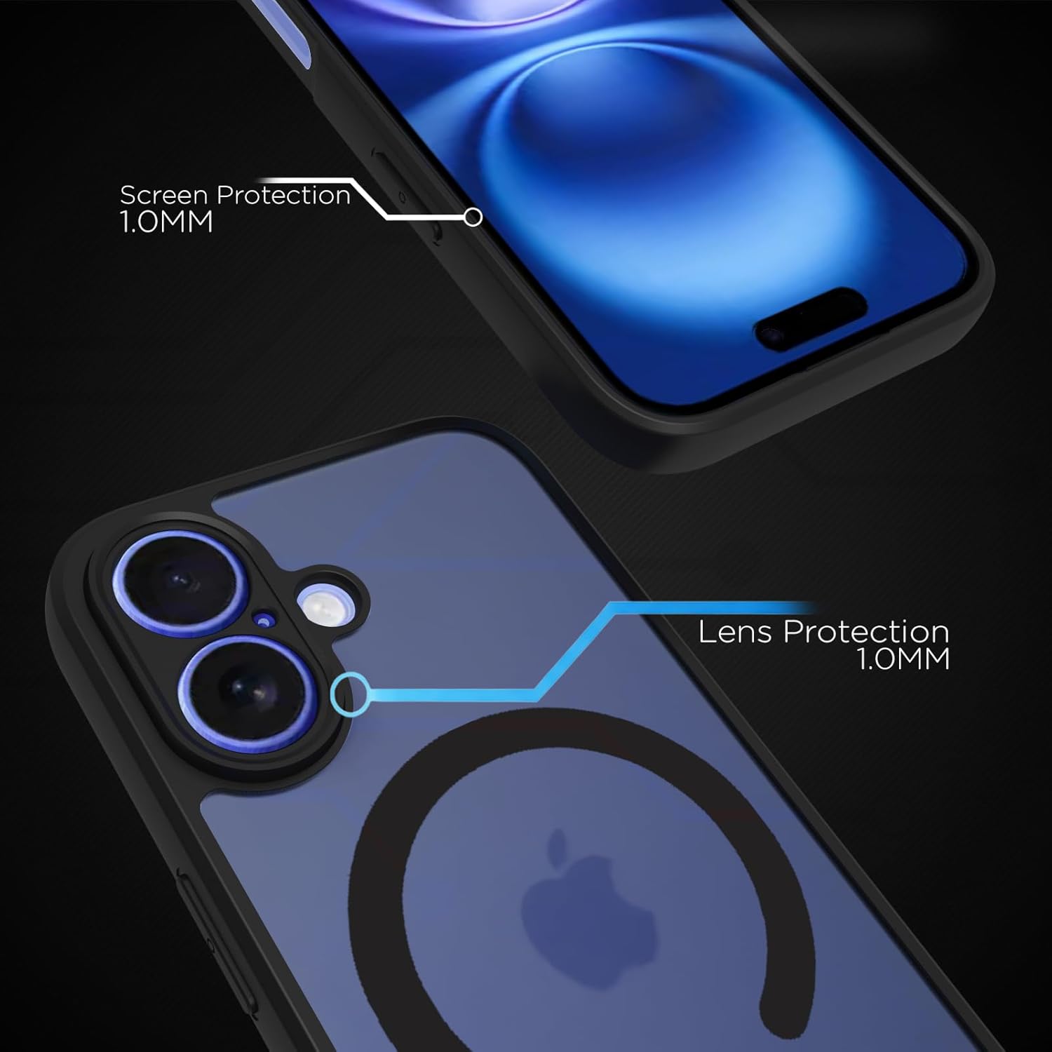 iPhone 16 Back Cover Case | Sleek Hybrid - Matte Black Magnetic