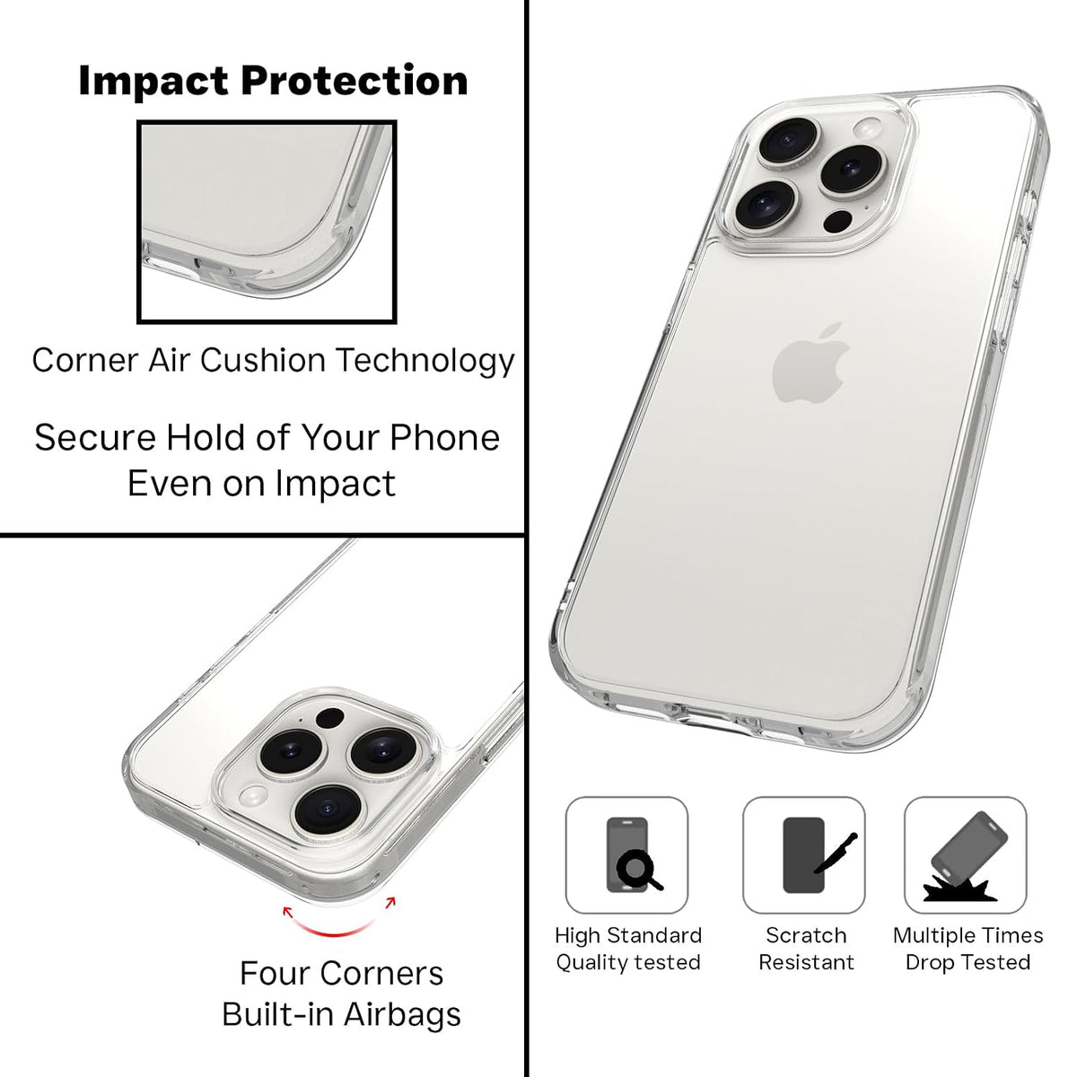 iPhone 15 Pro Back Cover Case | Clear Hybrid - Clear