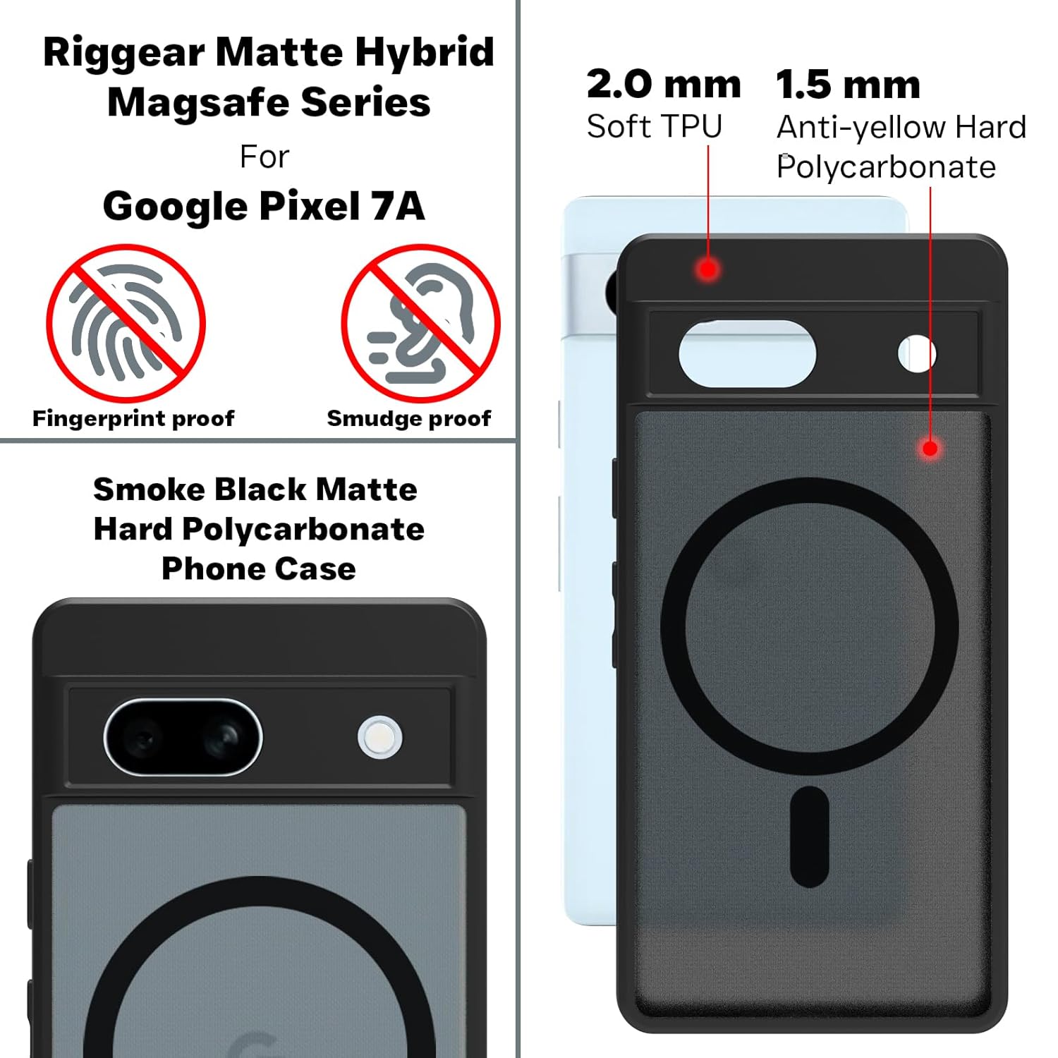 Google Pixel 7A Back Cover Case | Sleek Hybrid - Matte Black Magnetic