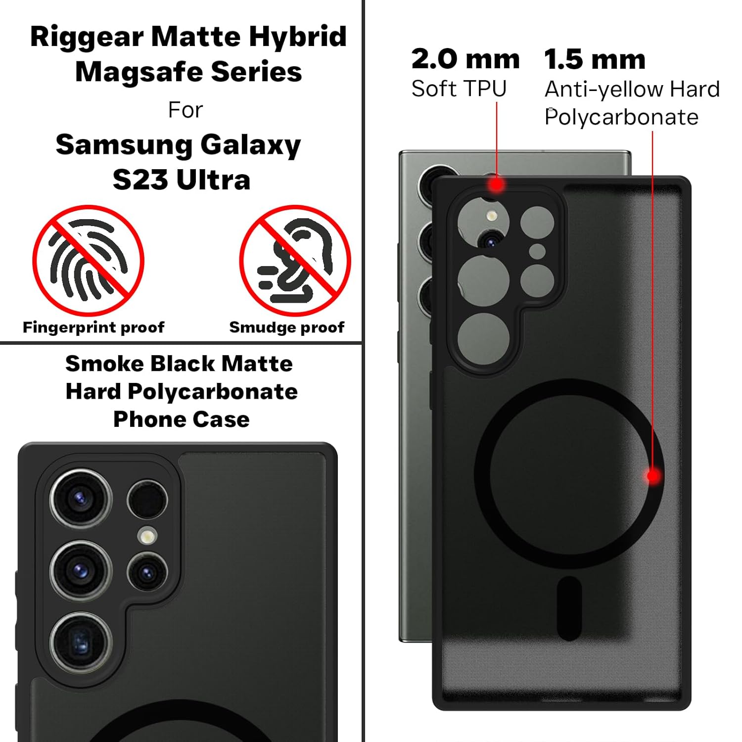 Samsung Galaxy S23 Ultra Back Cover Case | Sleek Hybrid - Matte Black Magnetic