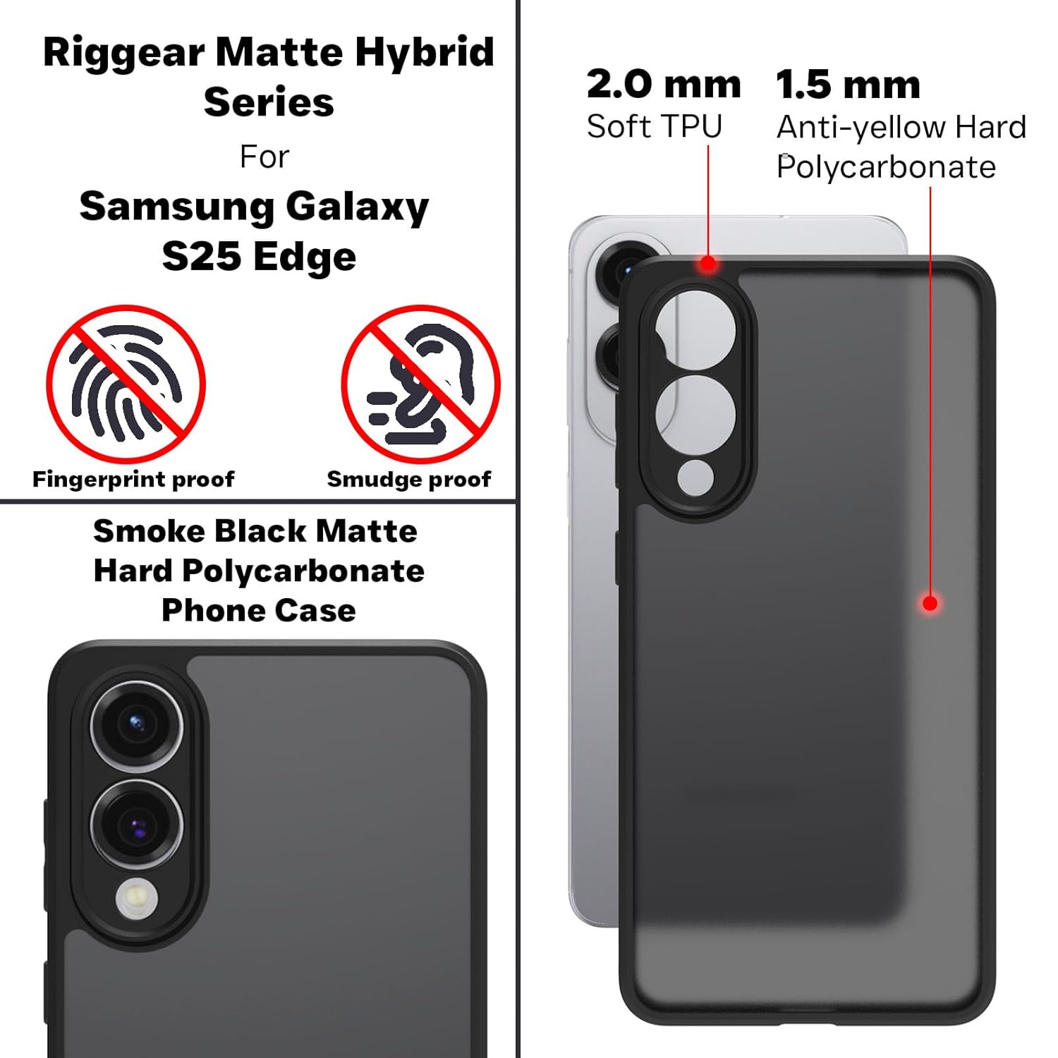 Samsung Galaxy S25 Edge Back Cover Case | Sleek Hybrid - Matte Black