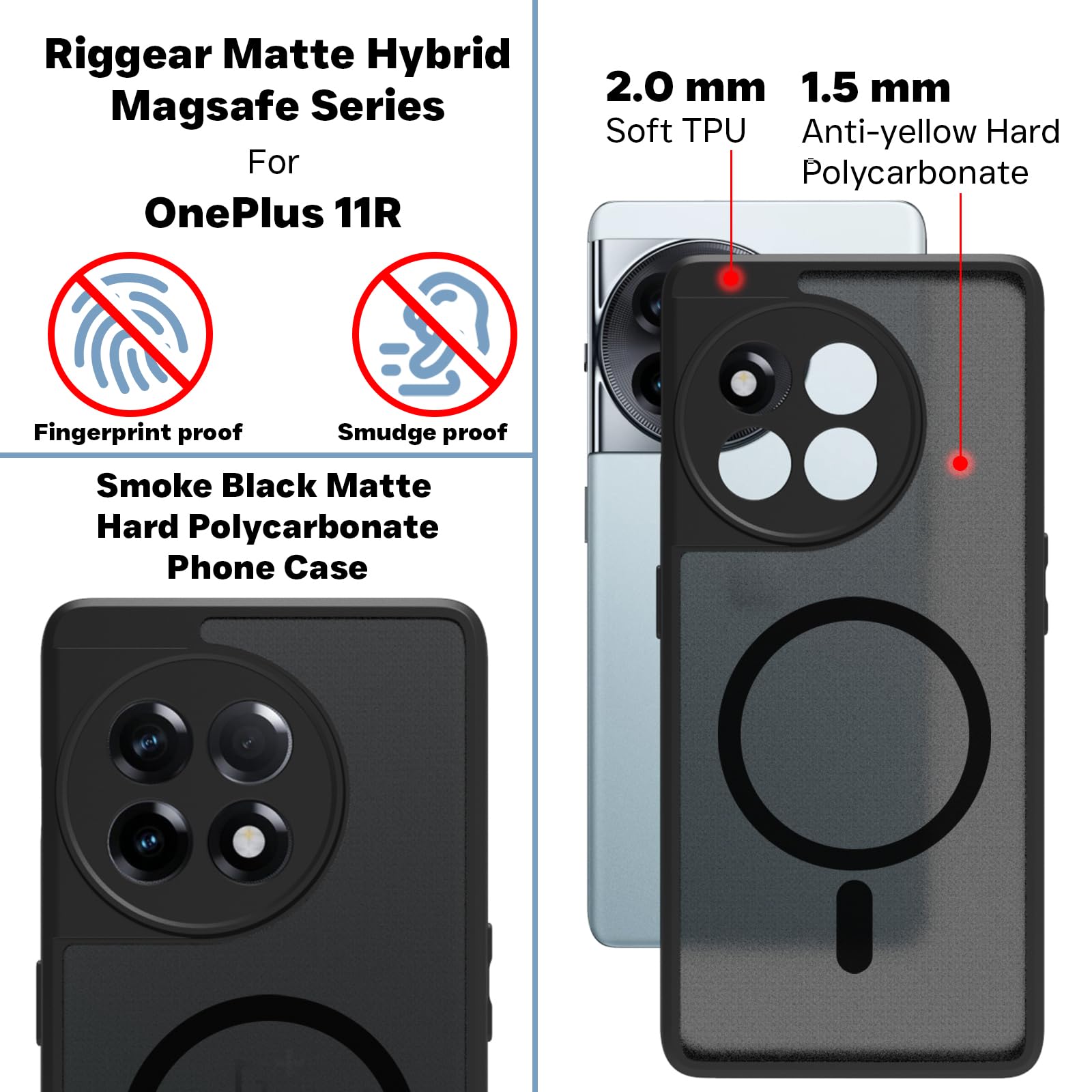 OnePlus 11R Back Cover Case | Sleek Hybrid - Matte Black Magnetic