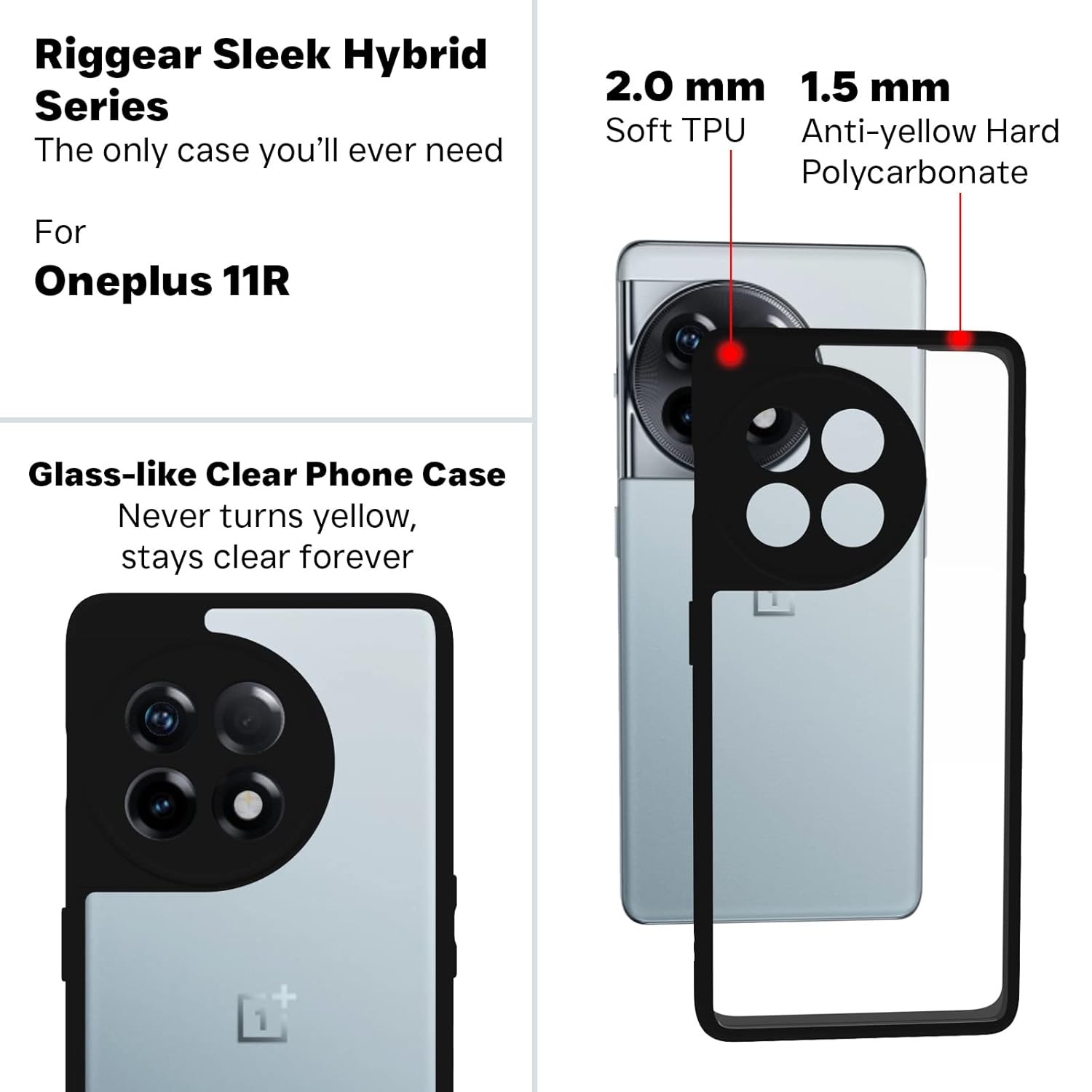 OnePlus 11 Back Cover Case | Sleek Hybrid - Clear Black