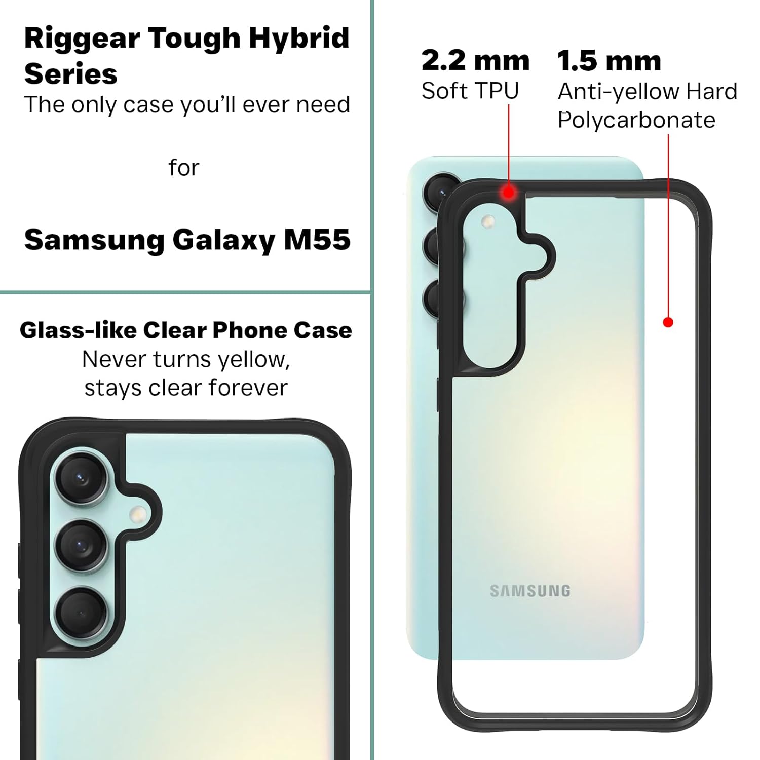 Samsung Galaxy M55 5G / F55 5G / M55s 5G Back Cover Case | Tough Hybrid - Clear Black