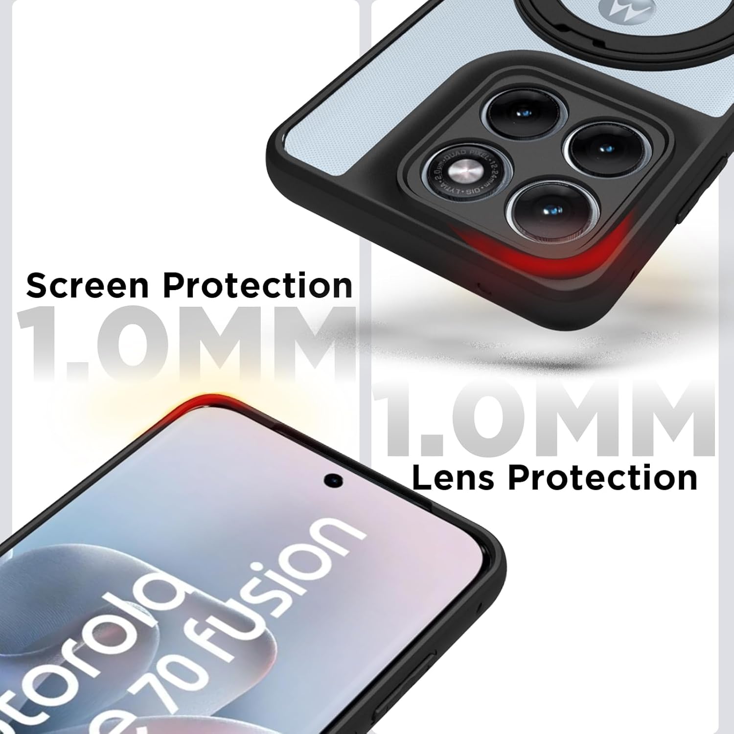 Motorola Edge 70 Fusion Back Cover Case | Clear Hybrid - Clear Black Magnetic