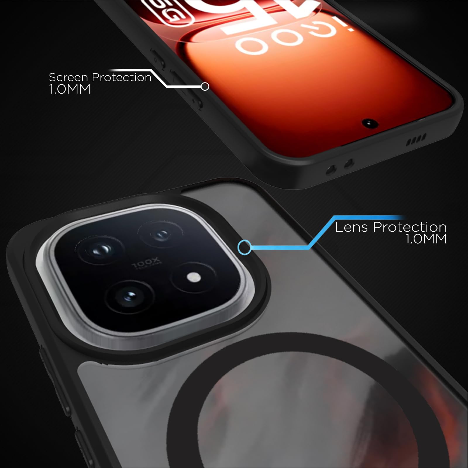 iQOO 15 5G Back Cover Case | Sleek Hybrid - Matte Black Magnetic