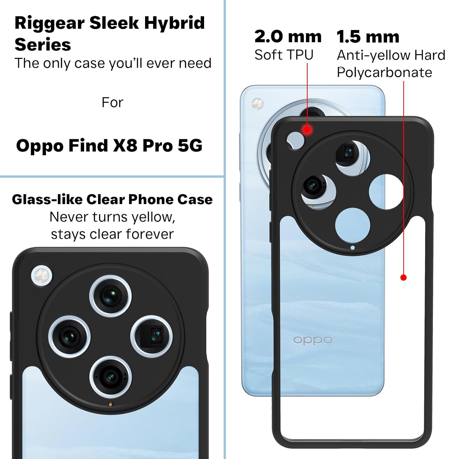 Oppo Find X8 Pro 5G Back Cover Case | Clear Hybrid - Clear Black