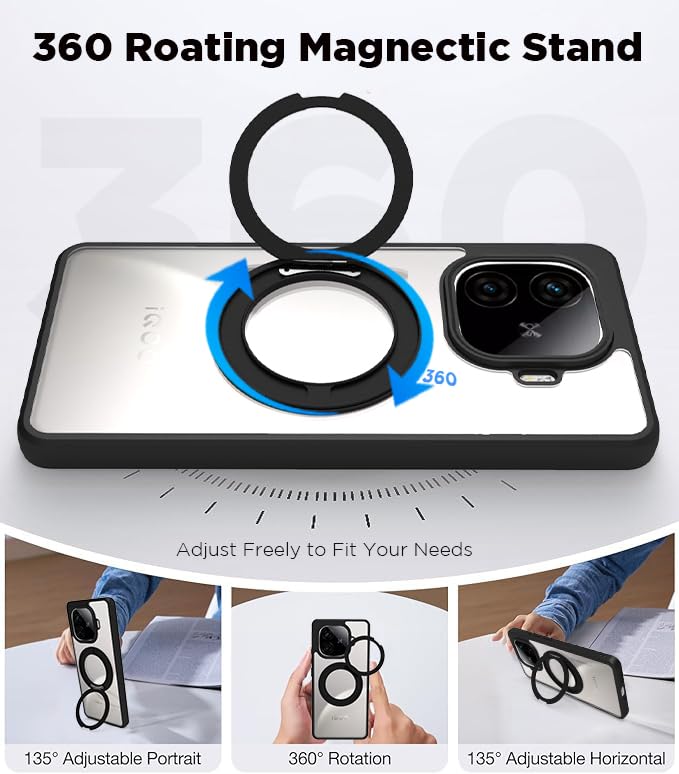 iQOO Neo 10R Ring Stand Back Cover Case | Sleek Hybrid - Clear Black Ring Stand