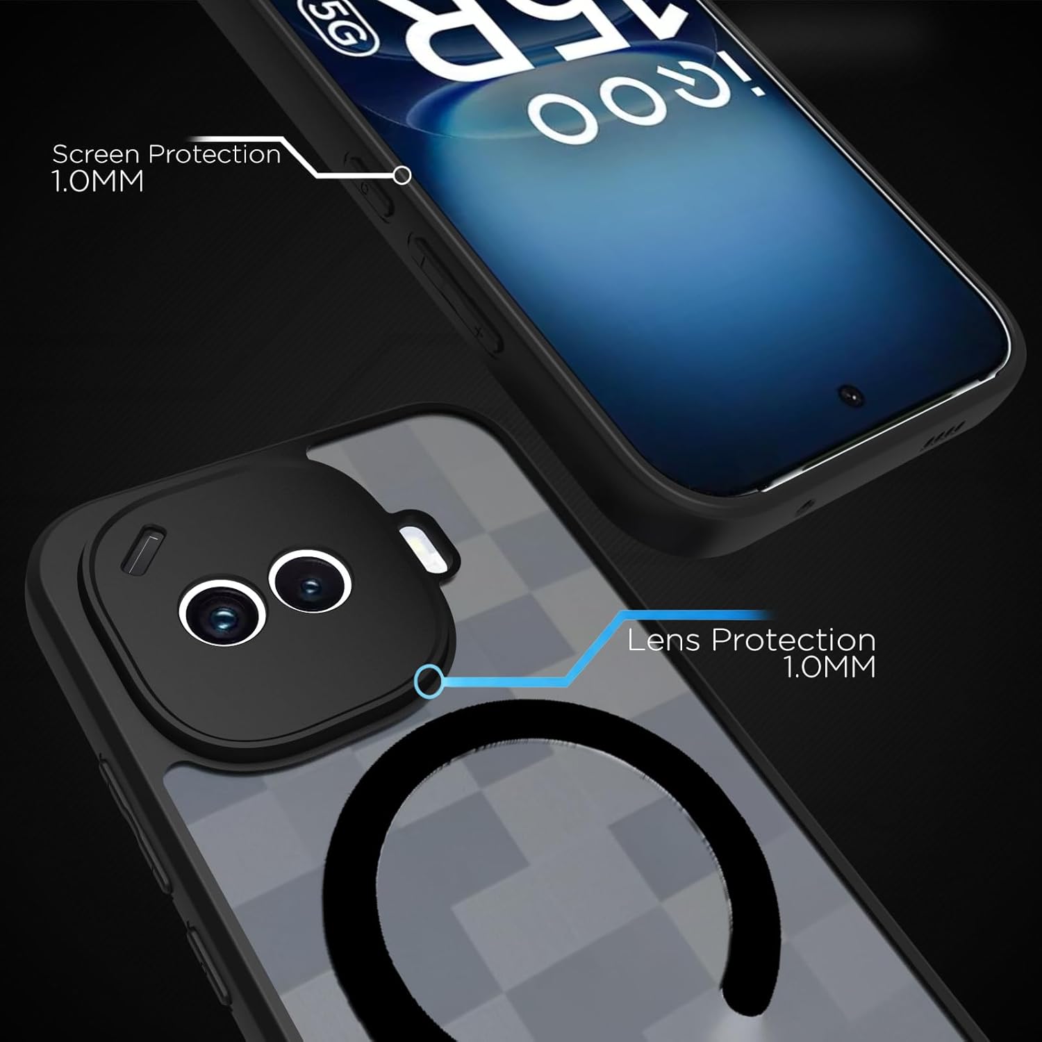 iQOO 15R 5G Back Cover Case | Sleek Hybrid - Matte Black Magnetic