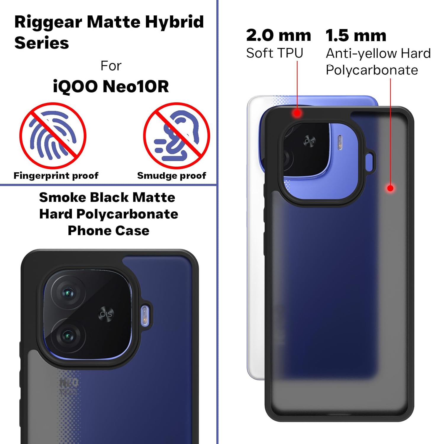 iQOO Neo 10R 5G Back Cover Case | Sleek Hybrid - Matte Black