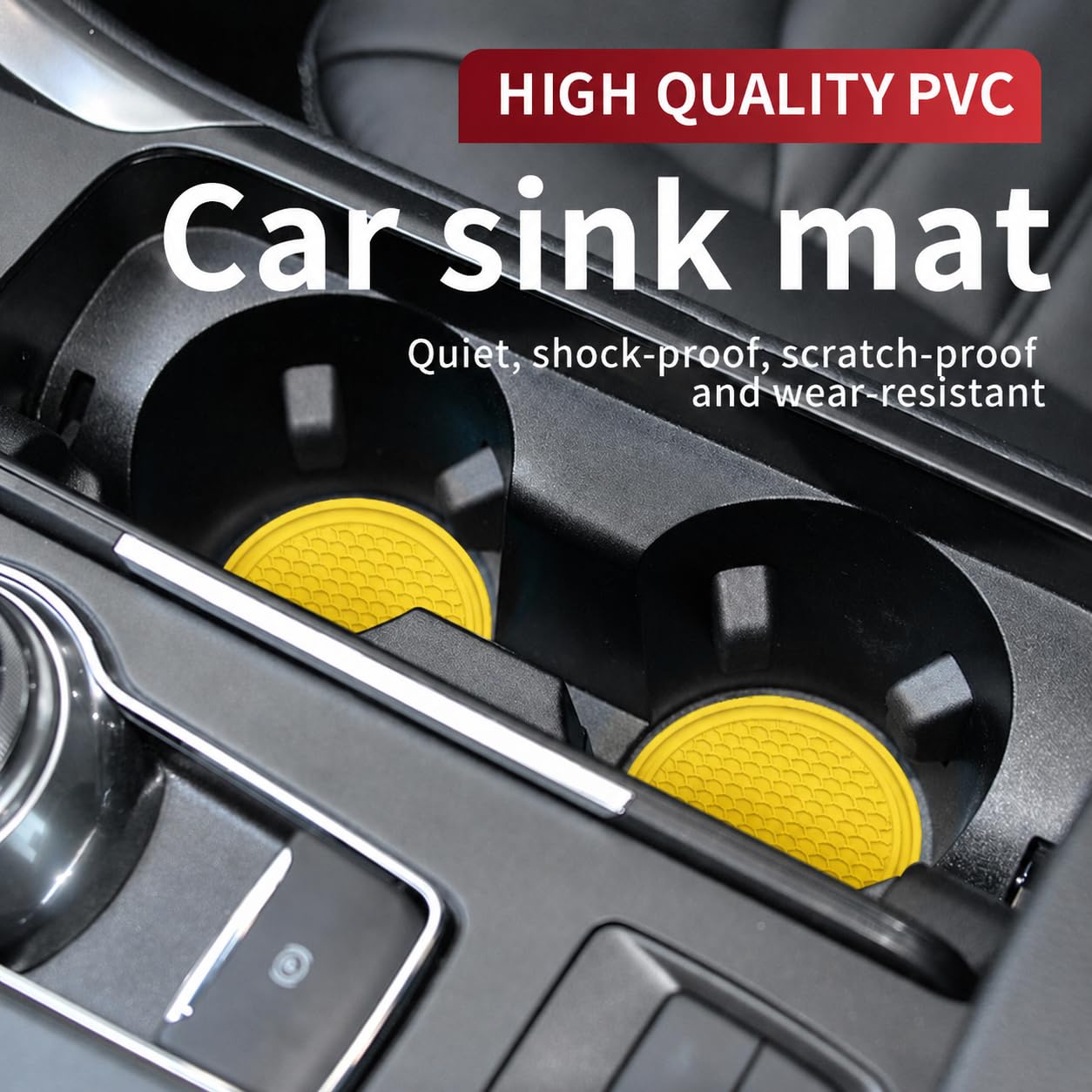 Universal Cup Holder Coasters | Anti-Slip Washable Car Cup Holder Inserts - Yellow