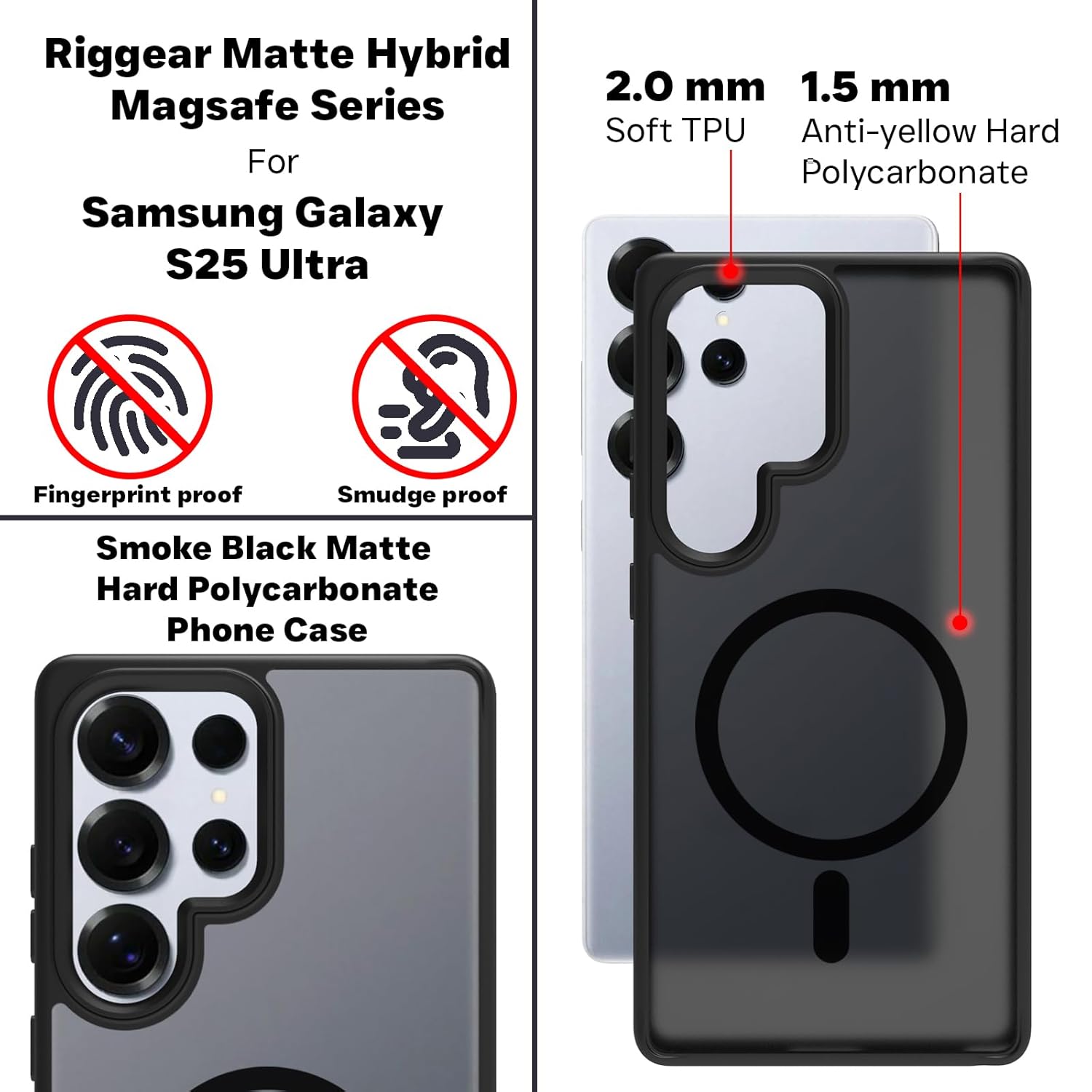 Samsung Galaxy S25 Ultra Back Cover Case | Sleek Hybrid - Matte Black Magnetic