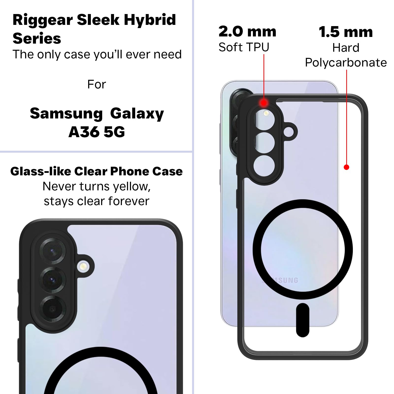 Samsung Galaxy A36 Back Cover Case | Sleek Hybrid - Clear Black Magnetic