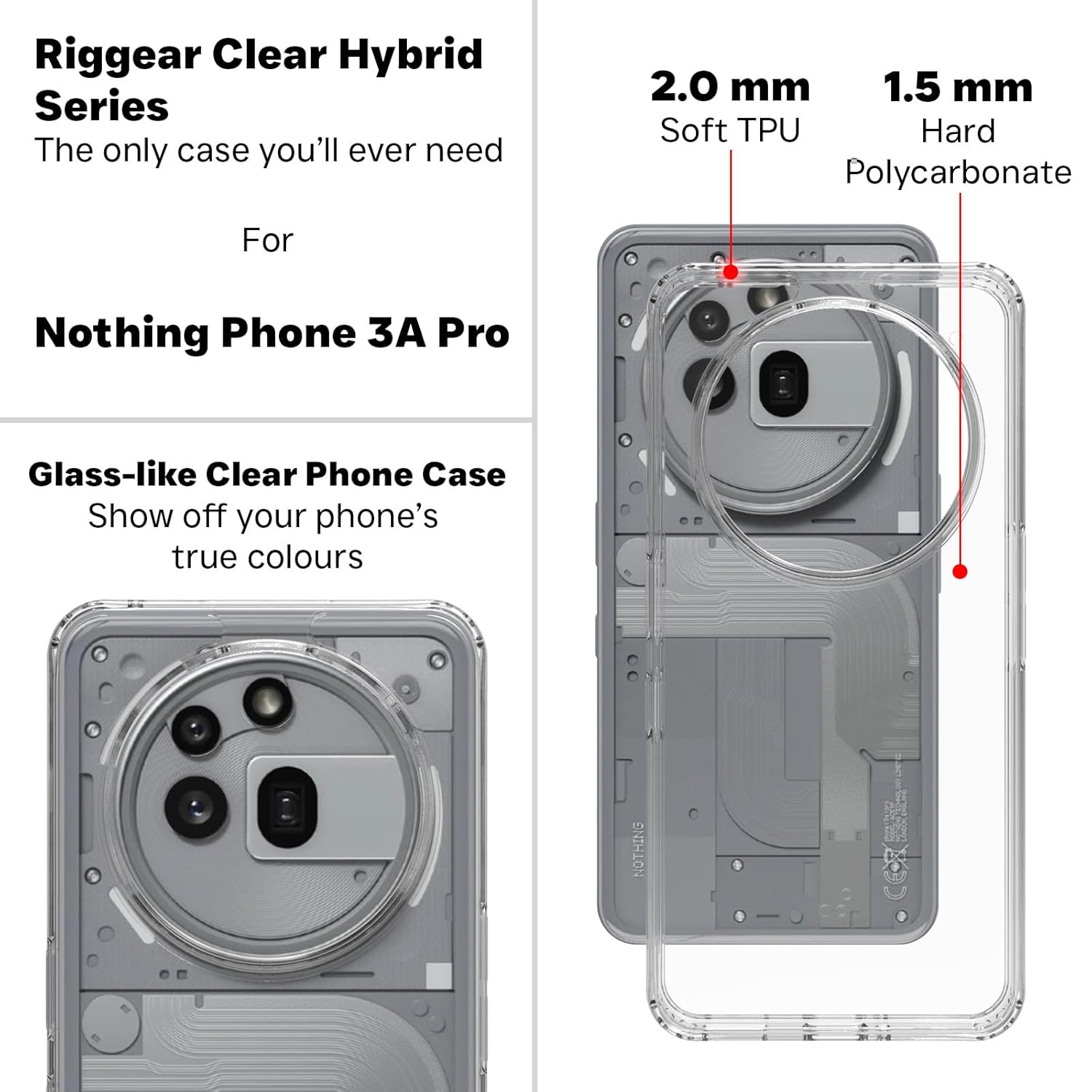 Nothing Phone 3a Pro Back Cover Case | Clear Hybrid - Matte Black