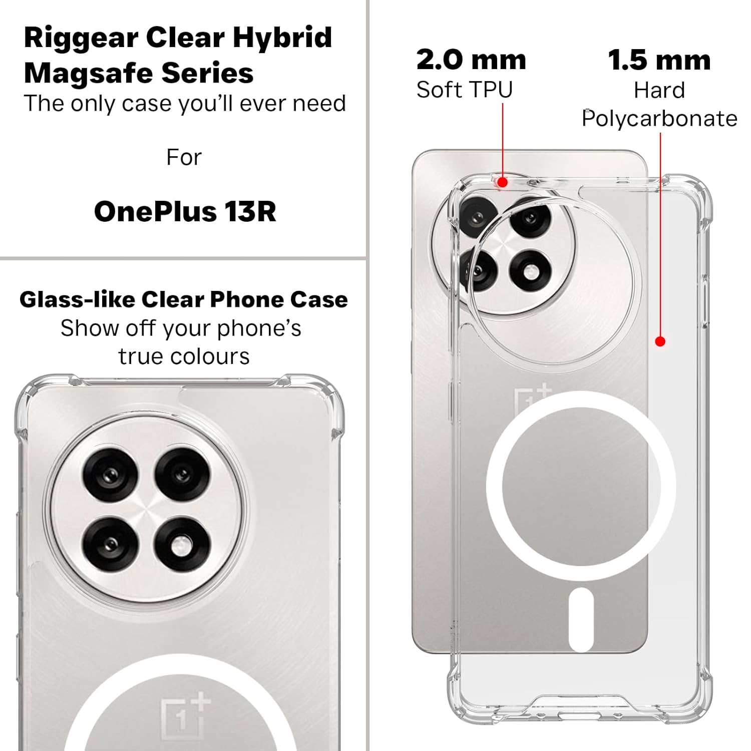 OnePlus 13R 5G Back Cover Case | Clear Hybrid - Clear Smoke Magnetic