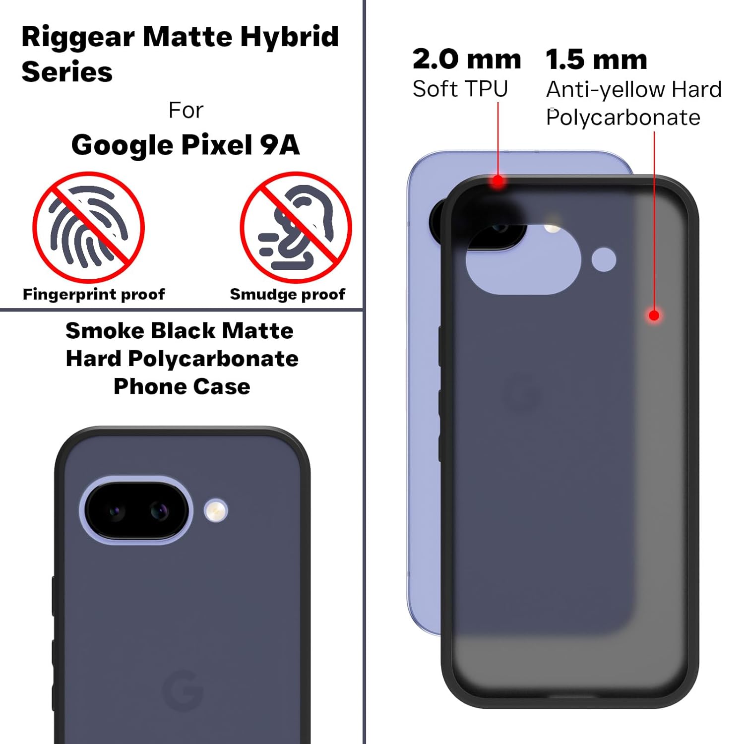 Google Pixel 9a Back Cover Case | Sleek Hybrid - Matte Black