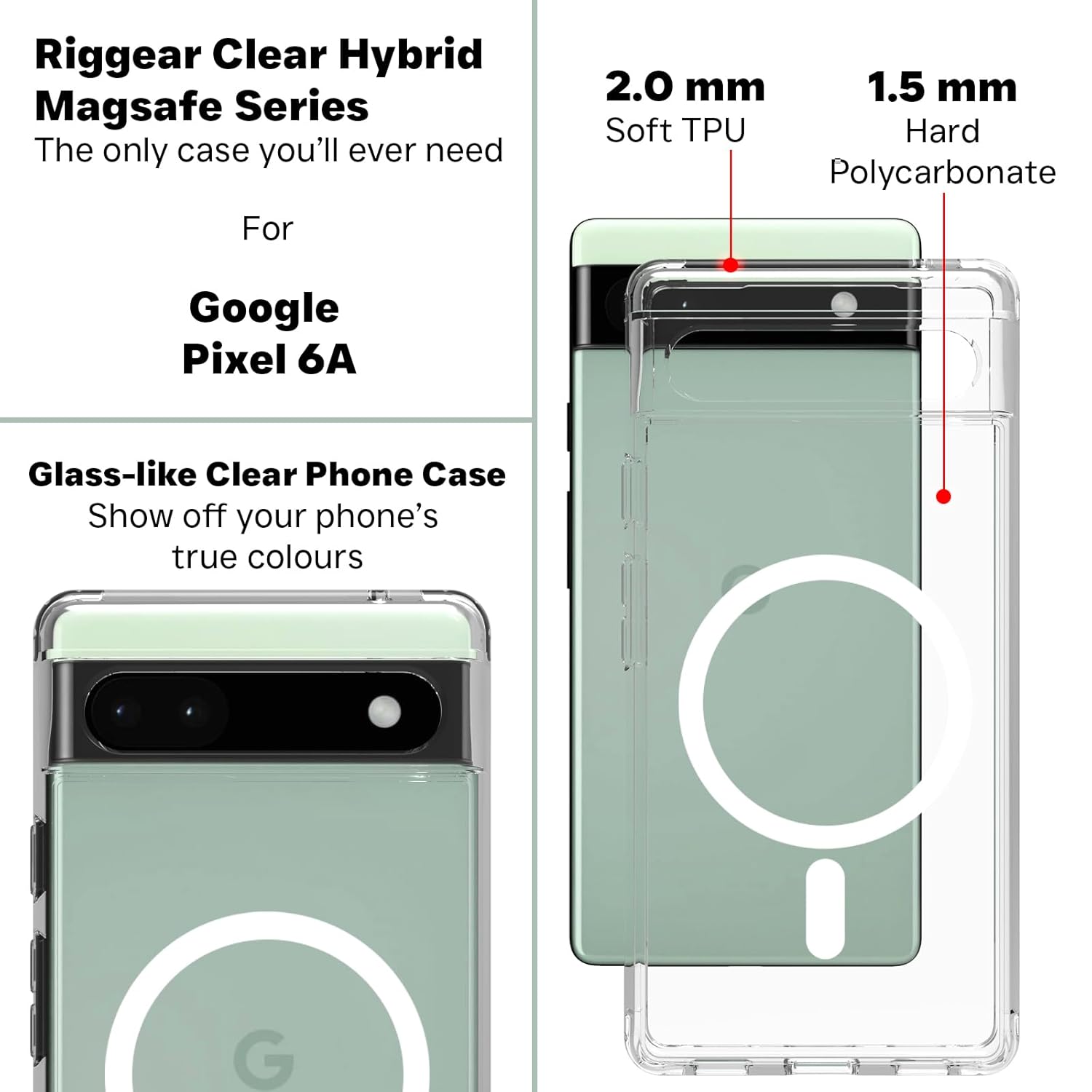 Google Pixel 6A Back Cover Case | Clear Hybrid - Clear Magnetic