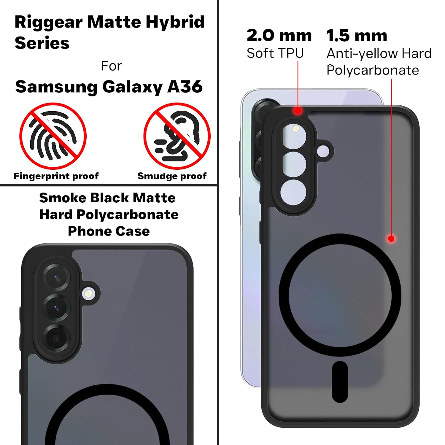 Samsung Galaxy A36 Back Cover Case | Sleek Hybrid - Matte Black Magnetic