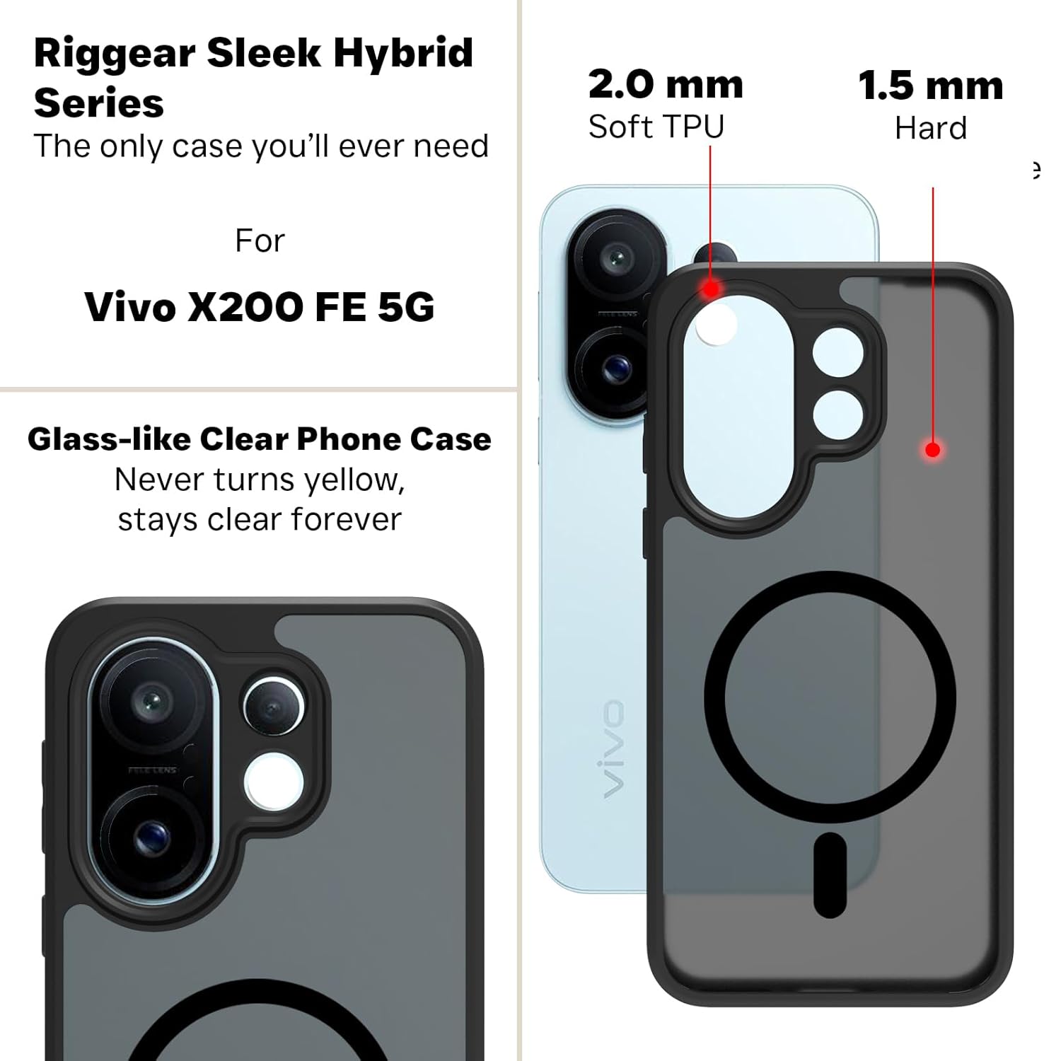 Vivo X200 FE 5G Back Cover Case | Sleek Hybrid - Smoke Black