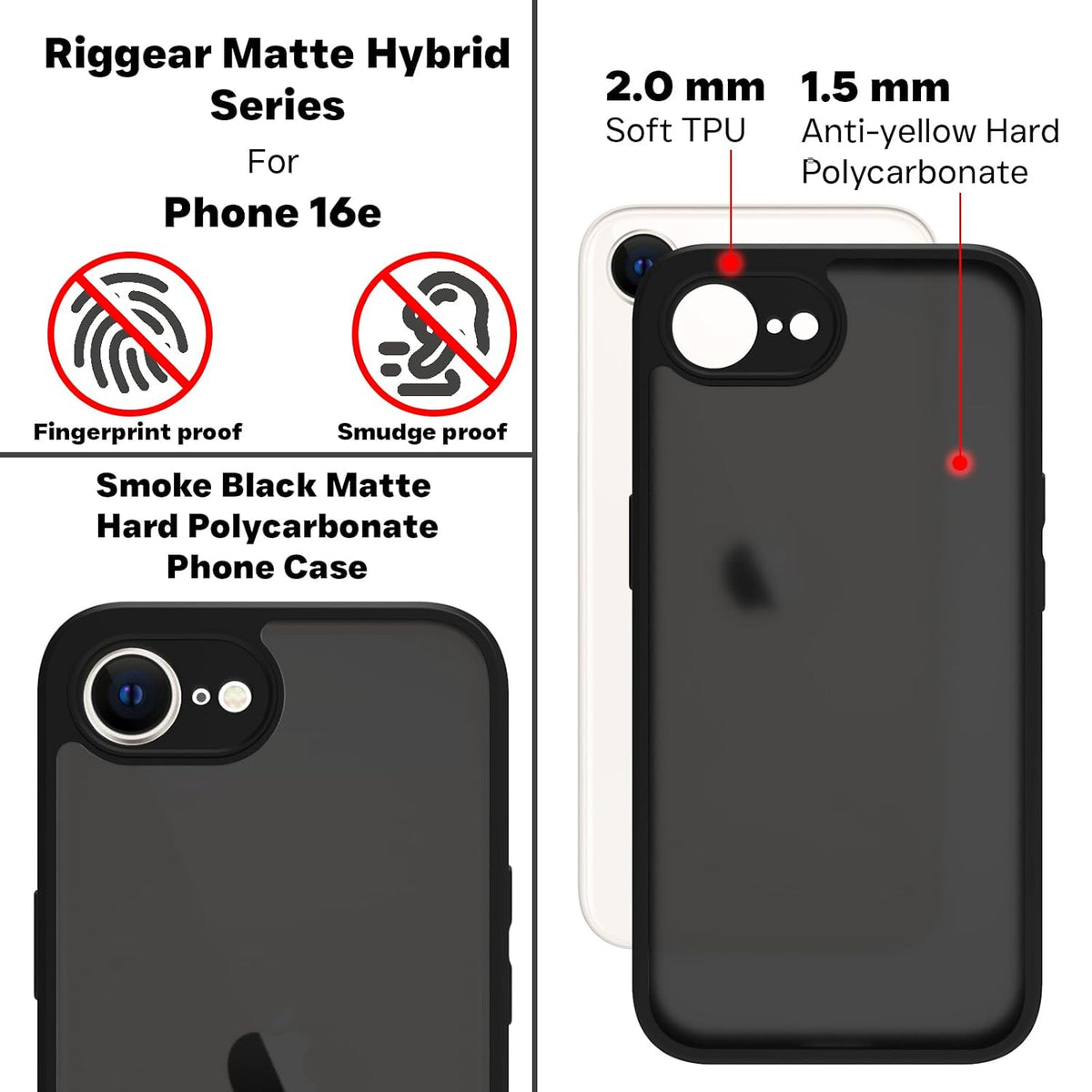 iPhone 16e / iPhone 17e Back Cover Case | Sleek Hybrid - Matte Black