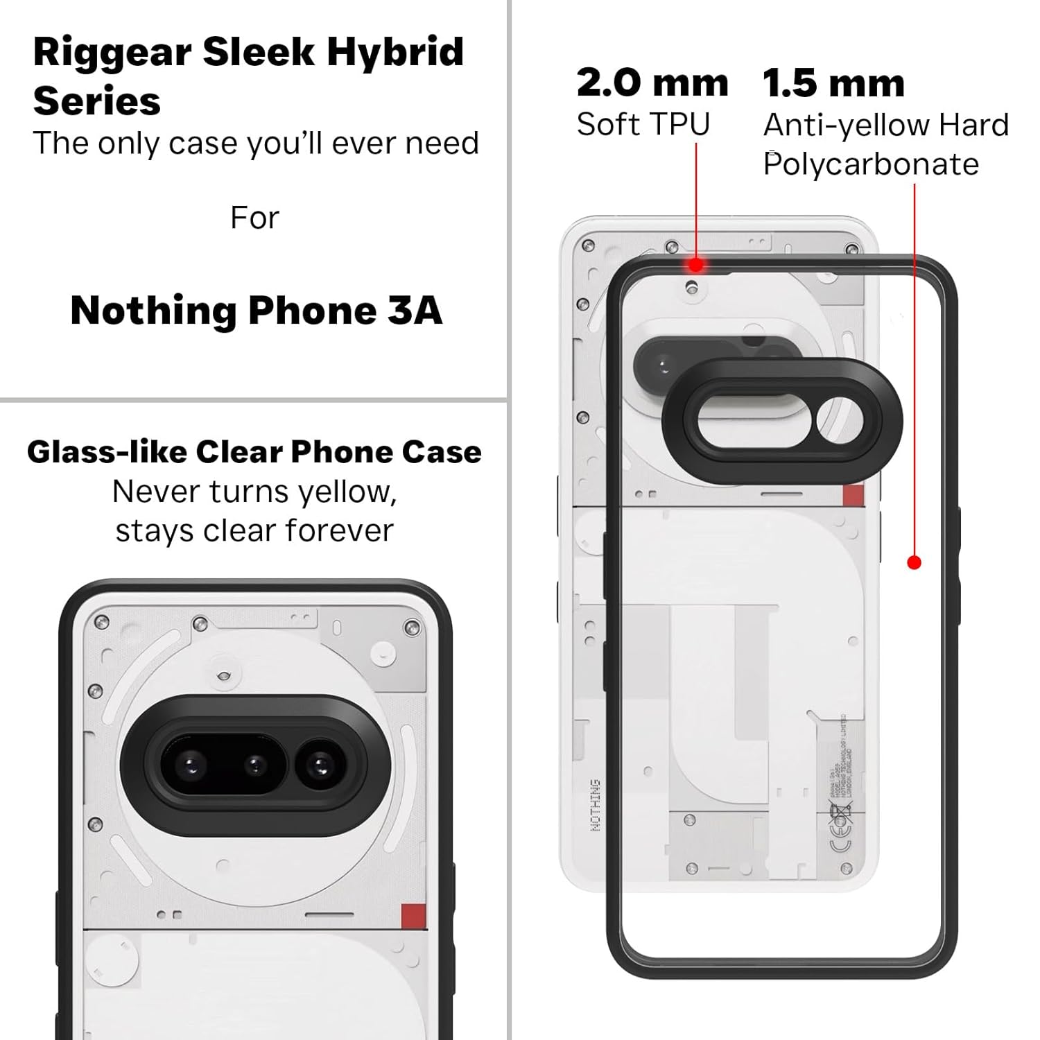 Nothing Phone 3a Back Cover Case | Sleek Hybrid - Clear Black
