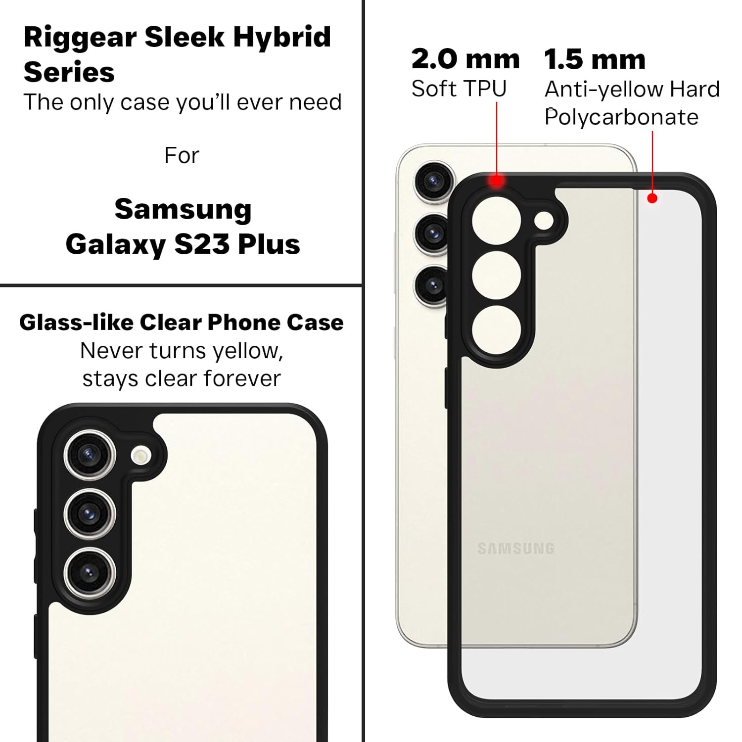 Samsung Galaxy S23 Plus Back Cover Case | Sleek Hybrid - Clear Black