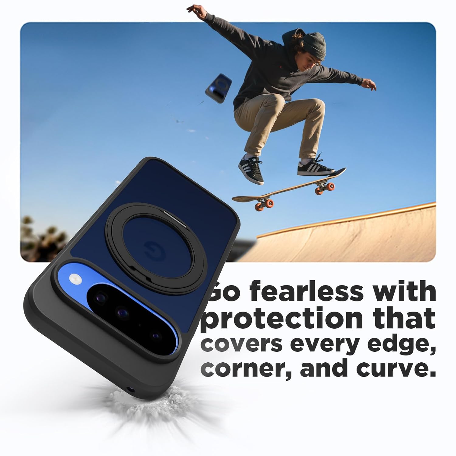 Google Pixel 10 / Pixel 10 Pro Ring Stand Back Cover Case | Sleek Hybrid - Matte Black Magentic
