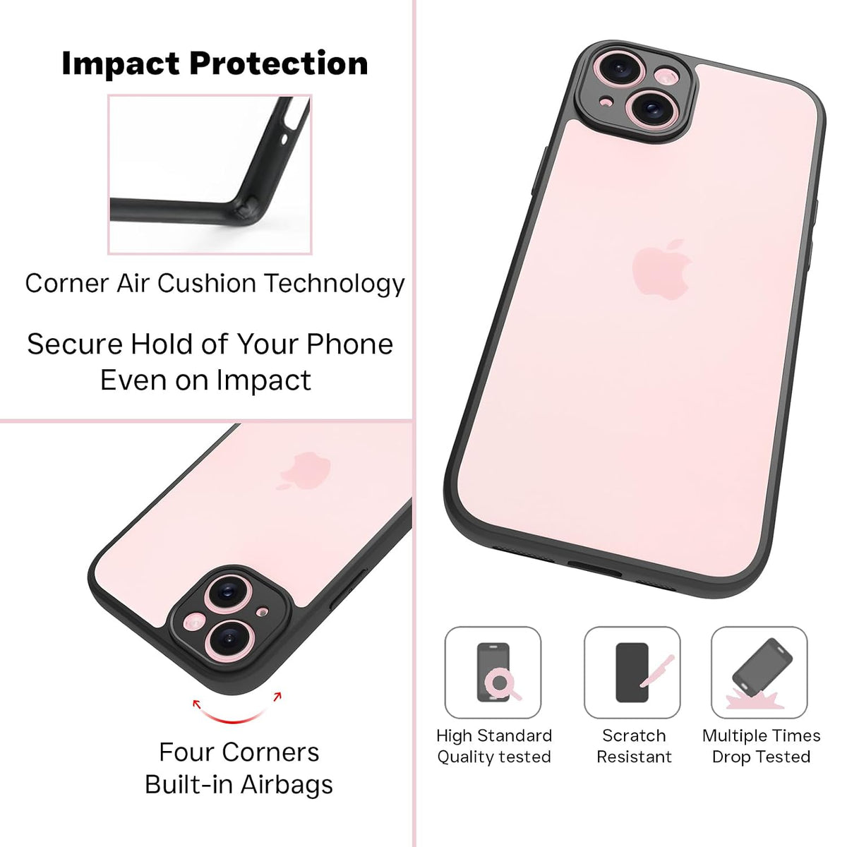 iPhone 15 Plus Back Cover Case | Sleek Hybrid - Clear Black