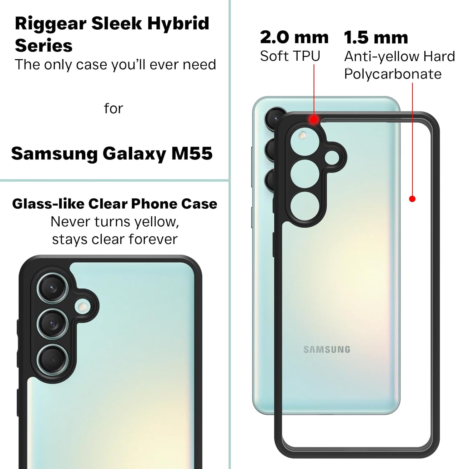 Samsung Galaxy M55 5G / Galaxy F55 5G / Galaxy M55s 5G Back Cover Case | Clear Hybrid - Clear Black