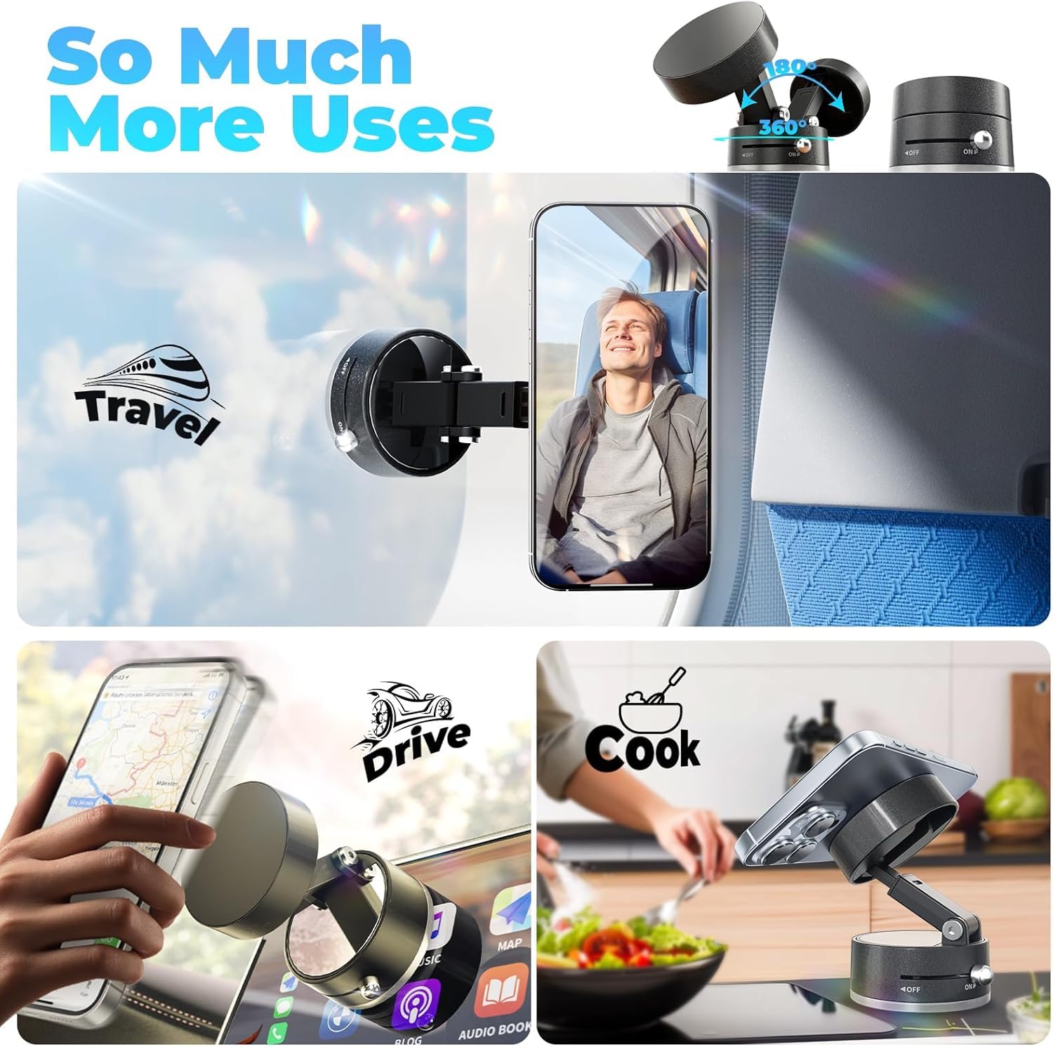 Magnetic Car Phone Holder | 360° Rotatable Suction Mount for Dashboard & Windshield