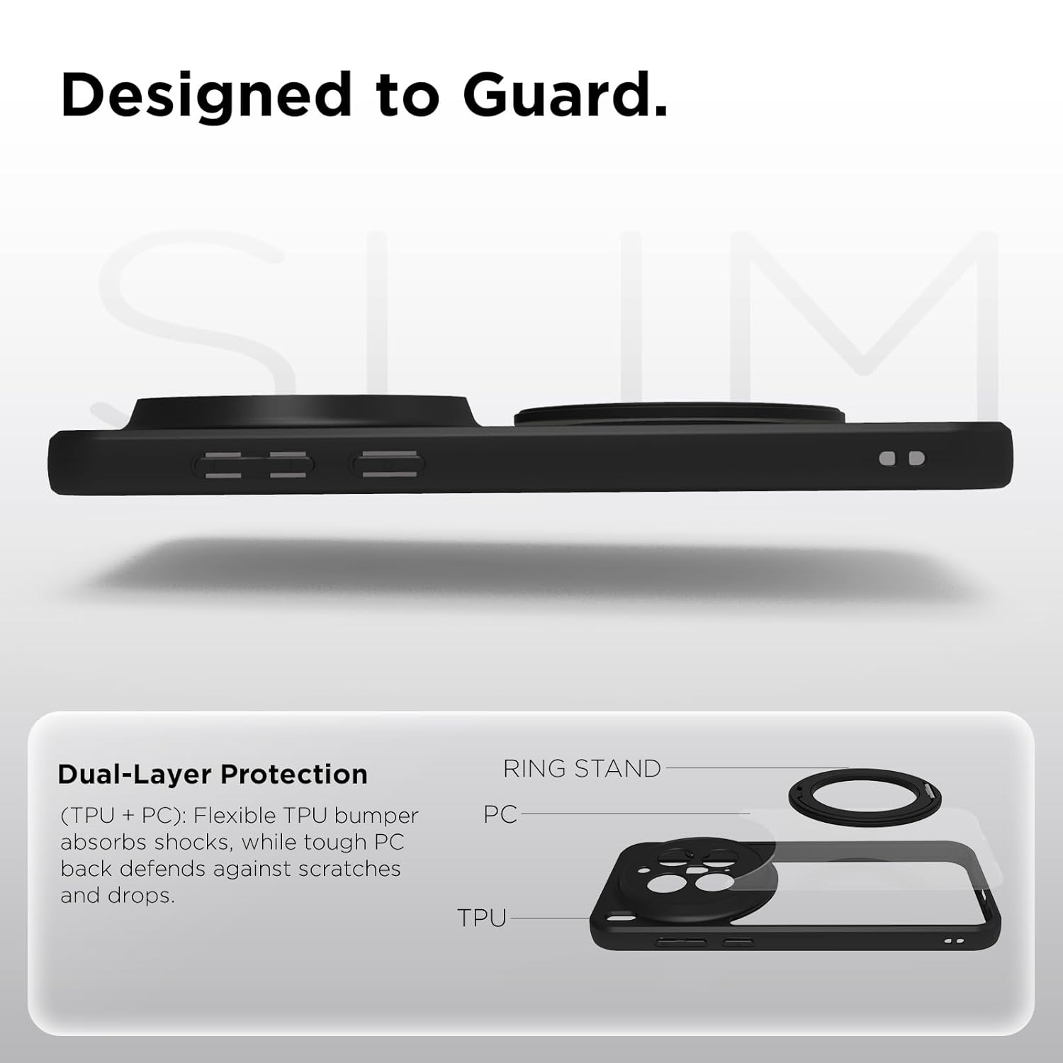 Vivo X300 Pro 5G Ring Stand Back Cover Case | Clear Hybrid - Clear Black Magnetic