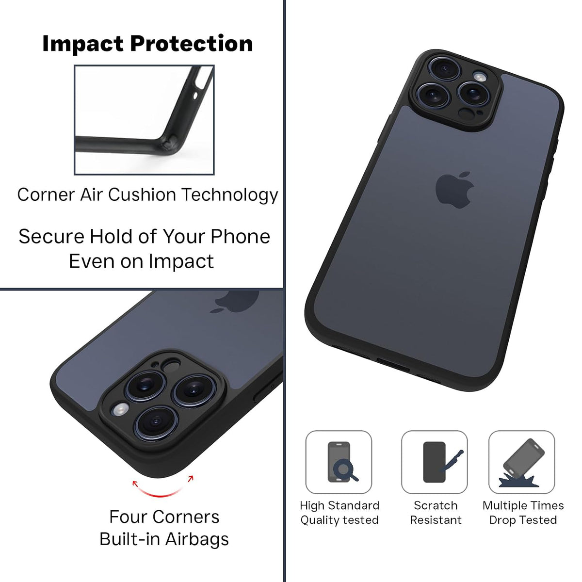 iPhone 15 Pro Max Back Cover Case | Sleek Hybrid - Clear Black