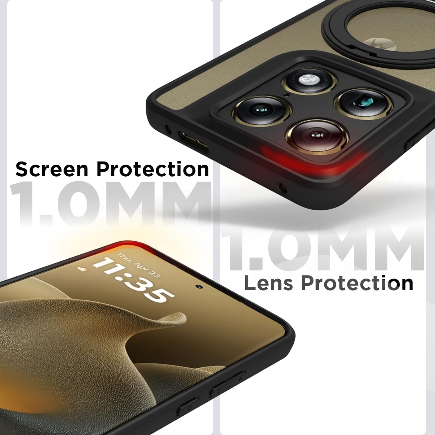 Motorola Signature Ring Stand Back Cover Case | Clear Hybrid - Clear Black Magnetic