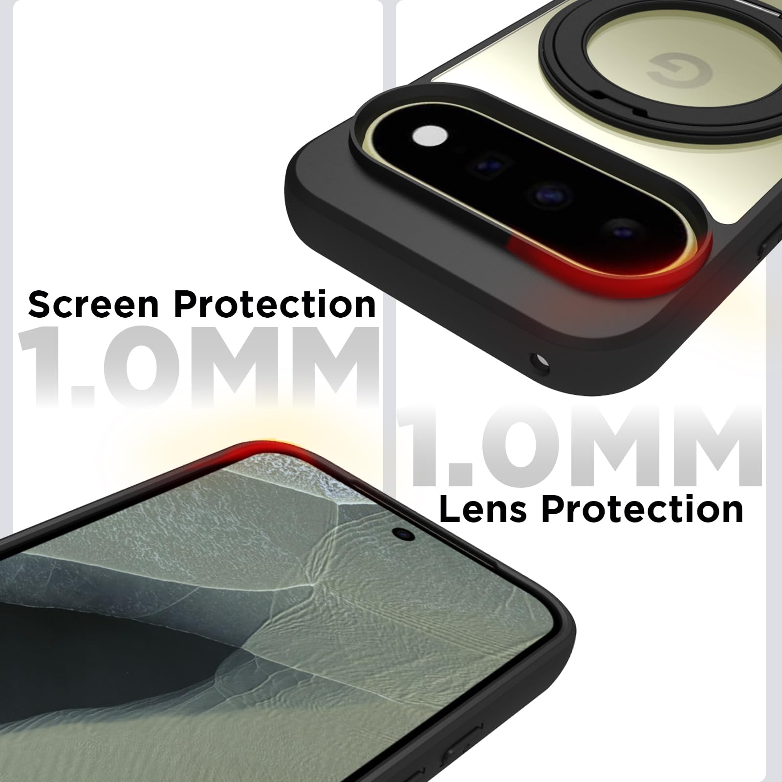 Google Pixel 11 / Pixel 11 Pro Ring Stand Back Cover Case| Sleek Hybrid - Clear Black Magnetic