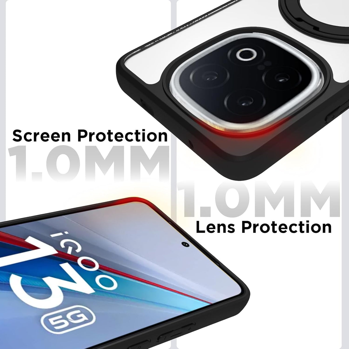 iQOO 13 5G Ring Stand Back Cover Case | Sleek Hybrid - Matte Black Magnetic