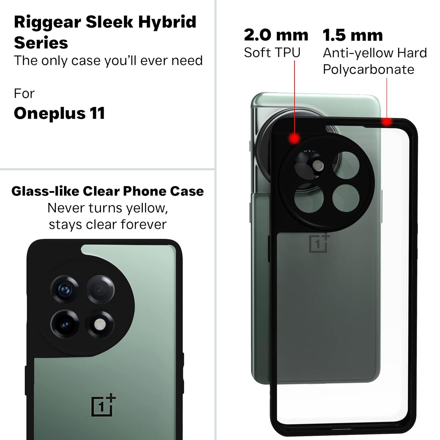 OnePlus 11 5G Back Cover Case | Sleek Hybrid - Clear Black