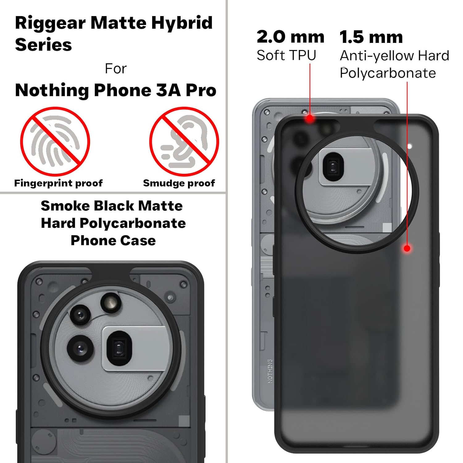 Nothing Phone 3a Pro Back Cover Case | Sleek Hybrid - Matte Black