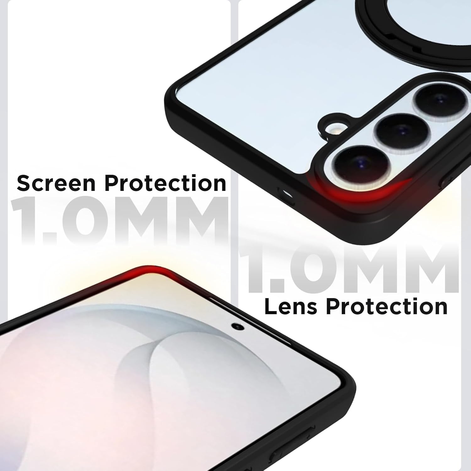 Samsung Galaxy S26 Ring Stand Back Cover Case | Sleek Hybrid - Clear Black Magnetic