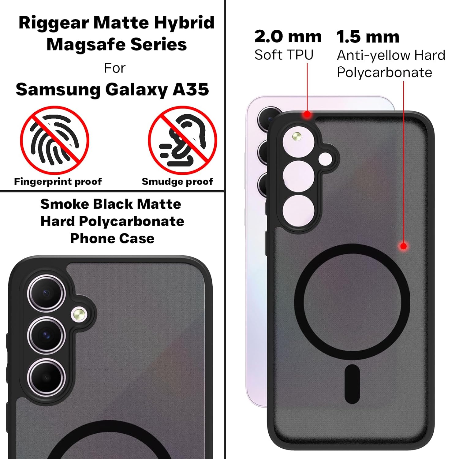 Samsung Galaxy A35 5G Back Cover Case | Sleek Hybrid - Matte Black Magnetic
