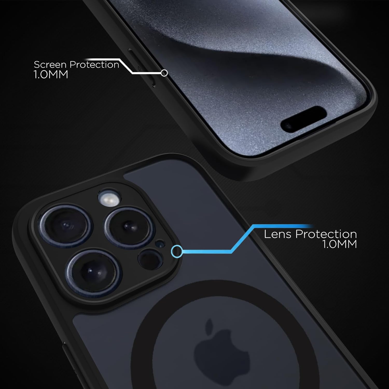 iPhone 15 Pro Back Cover Case | Sleek Hybrid - Matte Black Magnetic