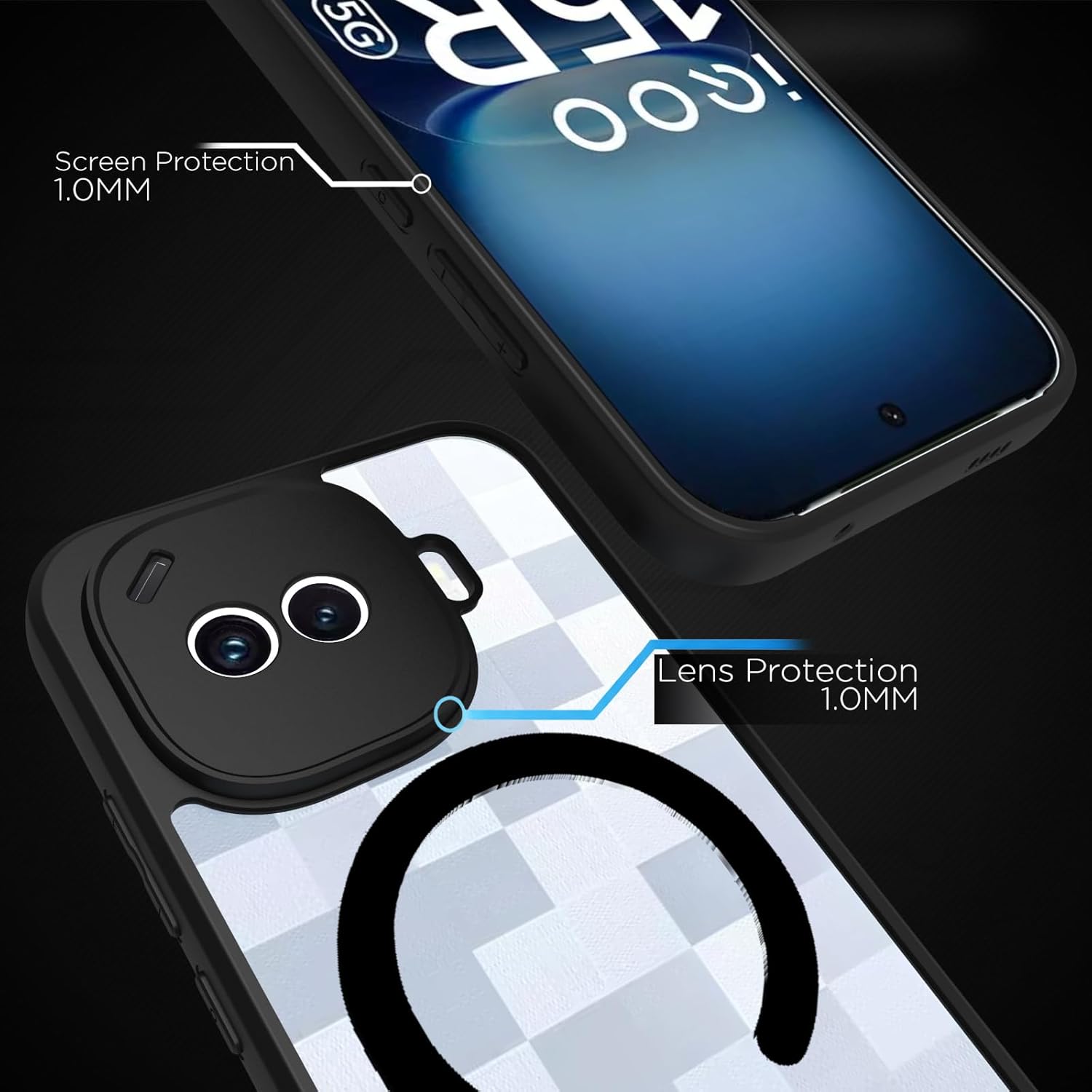 iQOO 15R 5G Back Cover Case | Sleek Hybrid - Clear Black Magnetic